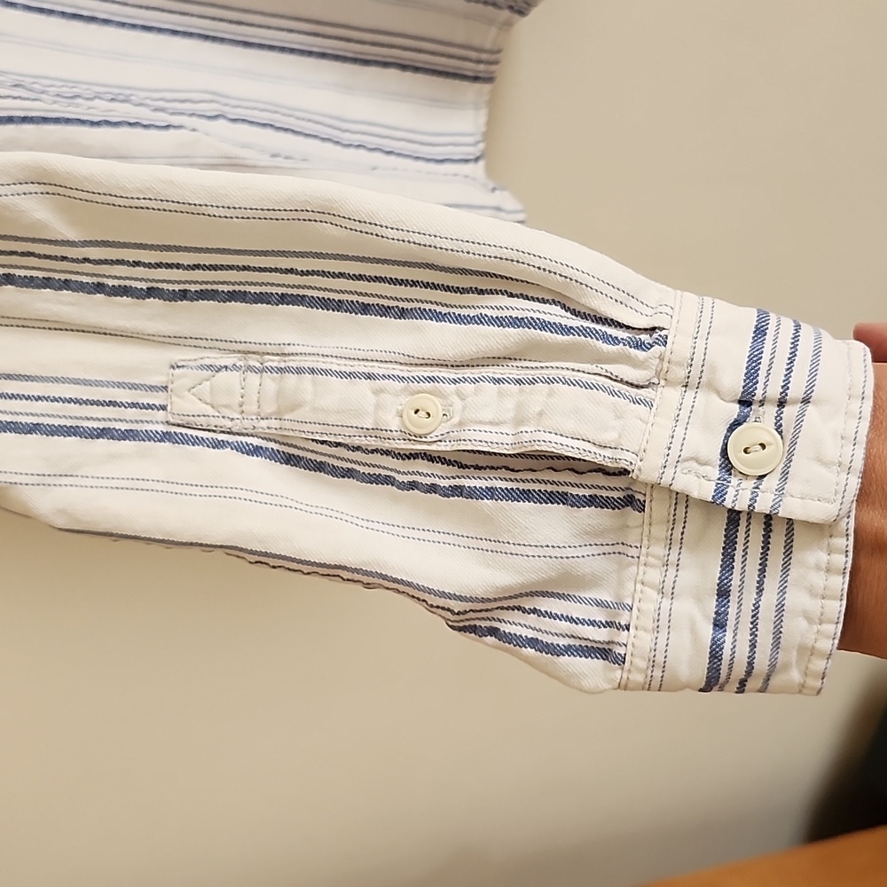 Eddie Bauer Blue White Striped Cotton Long Sleeve Button Up Shirt XXL Midweight - Picture 4 of 8
